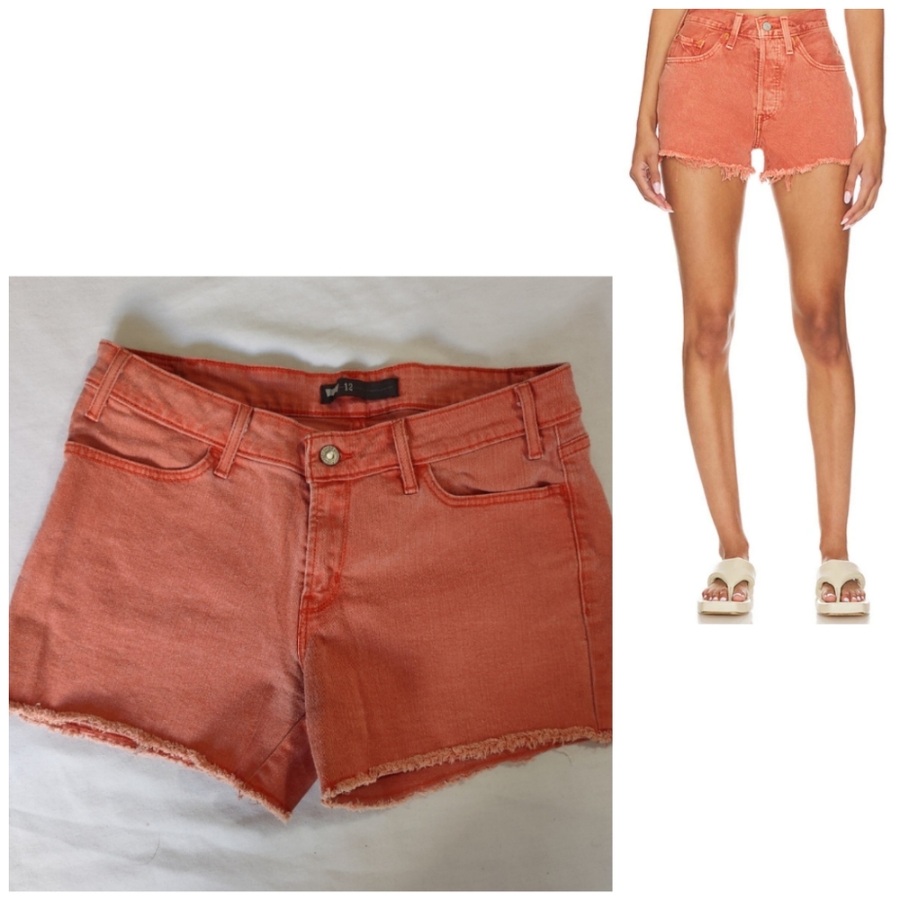 Levi's Coral Orange High-Rise Denim Cutoff Shorts